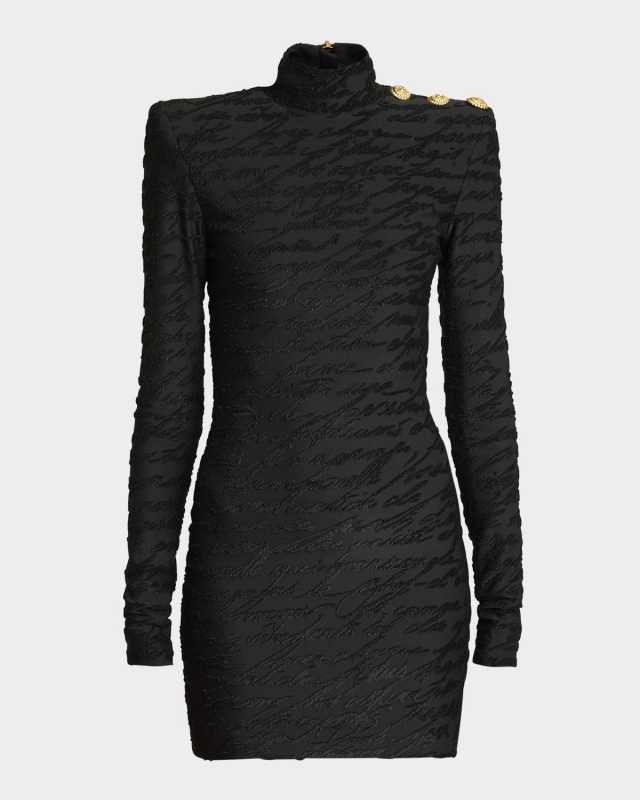 High Neck Body-Con Mini Dress with Shoulder Buttons